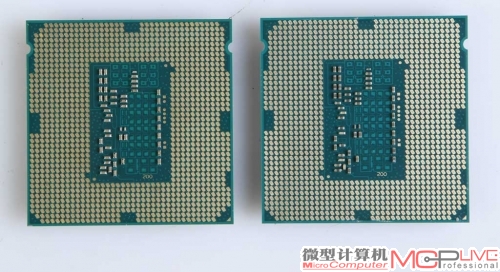 与Haswell处理器(右)相比，Haswell Refresh处理器(左)在外形、元器件布置、排列没有任何区别。